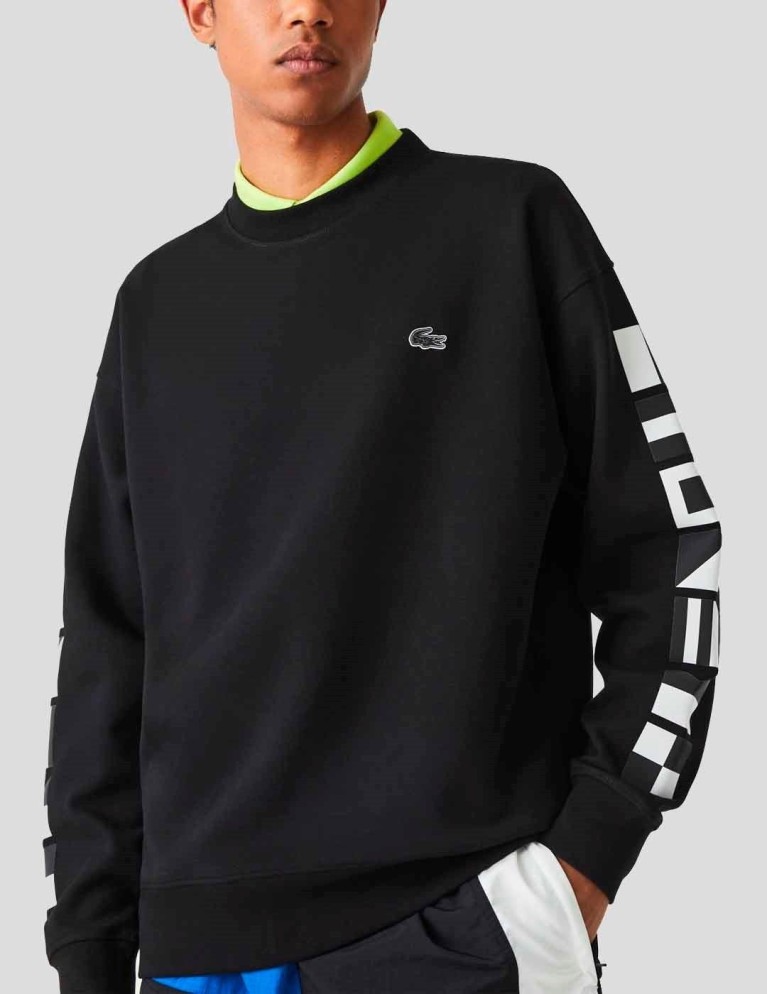 Felpa LACOSTE vestibilità sciolta con stampaggio riflettente noir